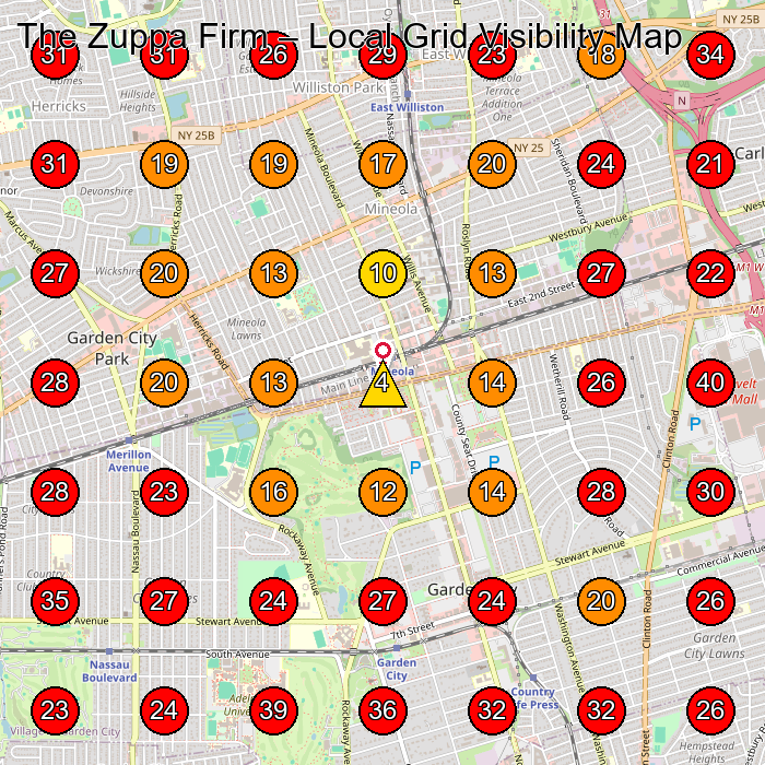 The Zuppa Firm GeoGrid visibility map for Legal Services in Garden City